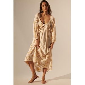 Anthropologie Beige and Yellow Patterned Maxi Dress
